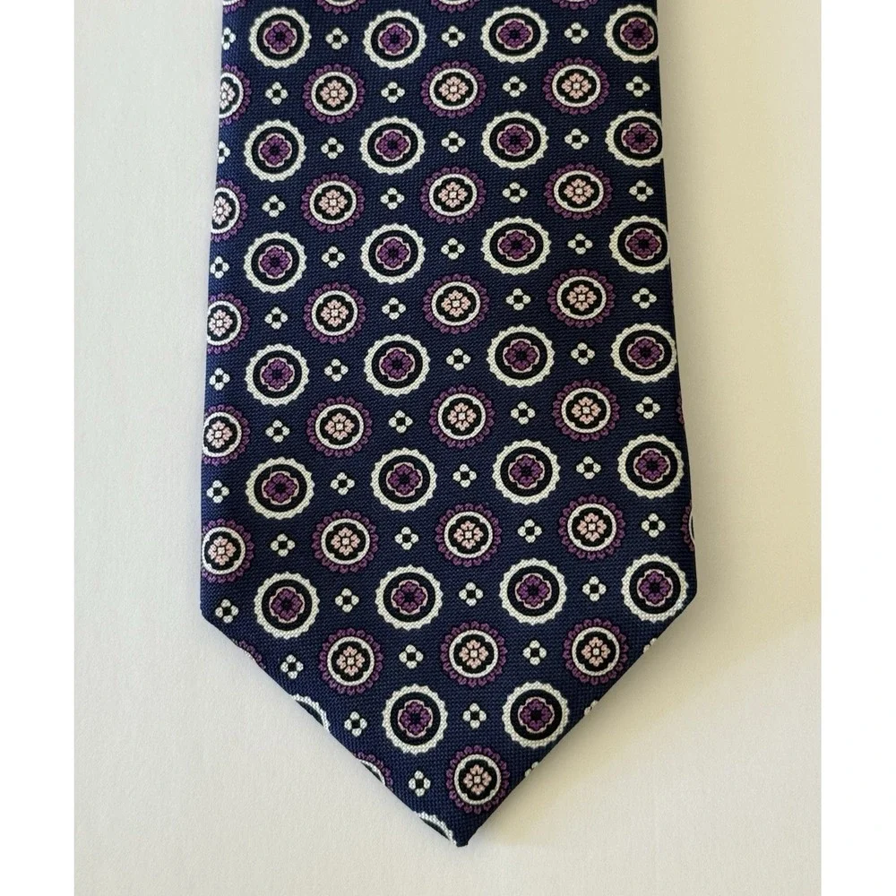 Daniel CREMIEUX 100% Silk Tie Blue Purple White‎ Floral Geometric USA Made EUC